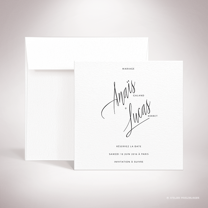 Galand – Carte save the date de mariage contemporain de style typographique par Julien Preszburger – Photo non contractuelle